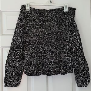 Black and White Floral Off the Shoulder Top